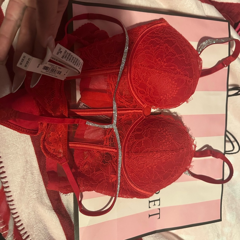 Victoria's Secret Red Lace Bra Set